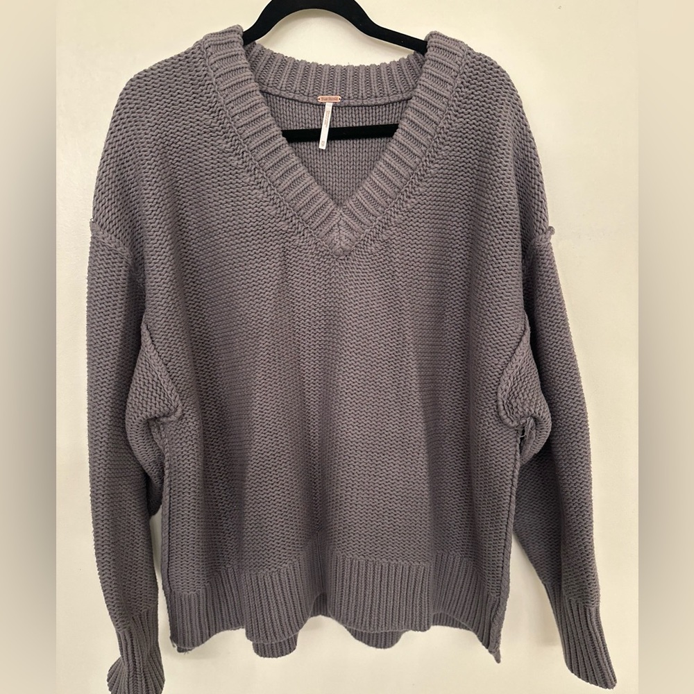 Free People Gray V-Neck Sweater